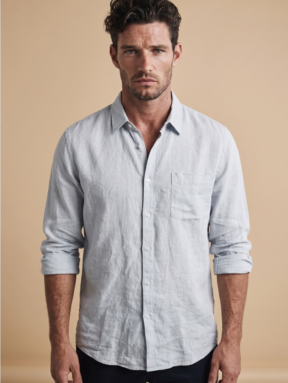 Vilebrequin Mens XL Light Blue Linen Long Sleeve Button Down Shirt W003054908